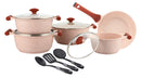 Prestige Essentials Granite 12 Piece Non-Stick Cast Aluminium Cookware sets |Induction Compatible Pots and Pans Set | Pink - PR80964