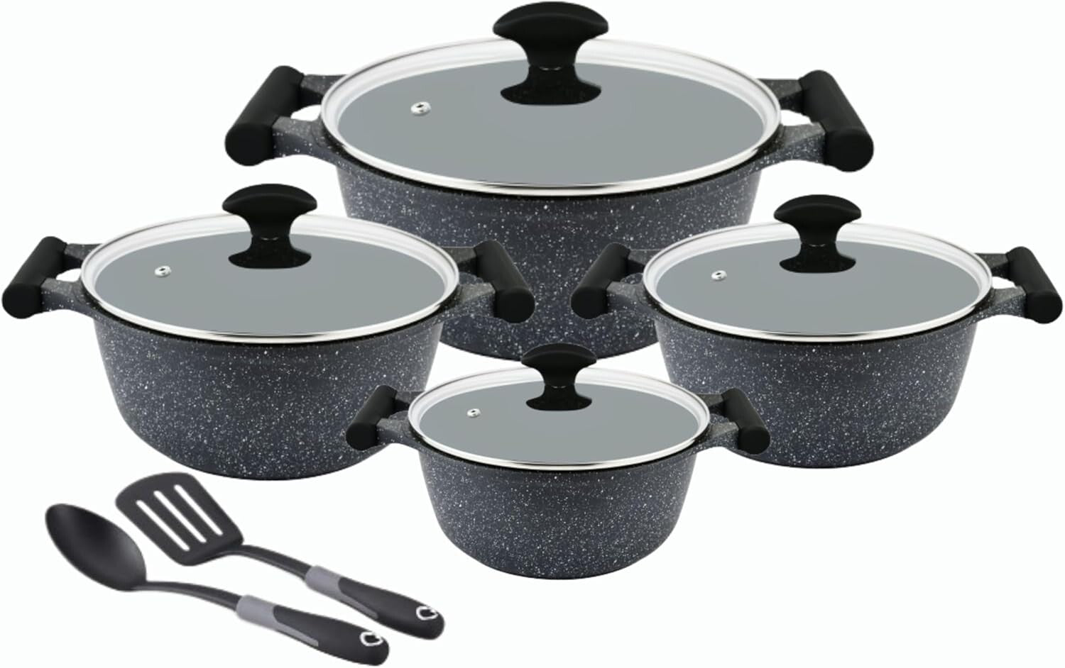 Prestige Essential 10 pcs Cookware Sets | Granite Coated Pots and Pans Set | Non-Stick Induction Compatible Cookware | Black - PR80997