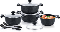 Prestige Essential 10 pcs Cookware Sets | Granite Coated Pots and Pans Set | Non-Stick Induction Compatible Cookware | Black - PR80997