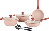 Prestige Essentials 9pcs Pots and Pans Set | Nonstick Cookware Sets | Granite Pots Set | Kitchen Induction Pots and Pans Cooking Sets | Pan Sets for Cooking | Pink - PR80991