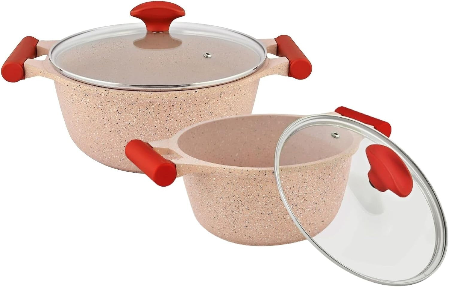 Prestige Essentials 9pcs Pots and Pans Set | Nonstick Cookware Sets | Granite Pots Set | Kitchen Induction Pots and Pans Cooking Sets | Pan Sets for Cooking | Pink - PR80991