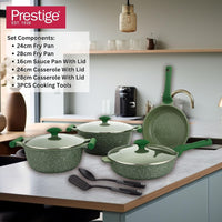 Prestige Essentials 9pcs Pots and Pans Set | Nonstick Cookware Sets | Granite Pots Set | Kitchen Induction Pots and Pans Cooking Sets | Pan Sets for Cooking | Green - PR80990