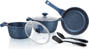 Prestige Essentials Granite 7 Piece Non-Stick Cast Aluminium Cookware Sets | Induction Compatible Pots and Pans Set | Dark Blue - PR80959