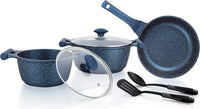 Prestige Essentials Granite 7 Piece Non-Stick Cast Aluminium Cookware Sets | Induction Compatible Pots and Pans Set | Dark Blue - PR80959
