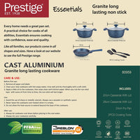 Prestige Essentials Granite 7 Piece Non-Stick Cast Aluminium Cookware Sets | Induction Compatible Pots and Pans Set | Dark Blue - PR80959