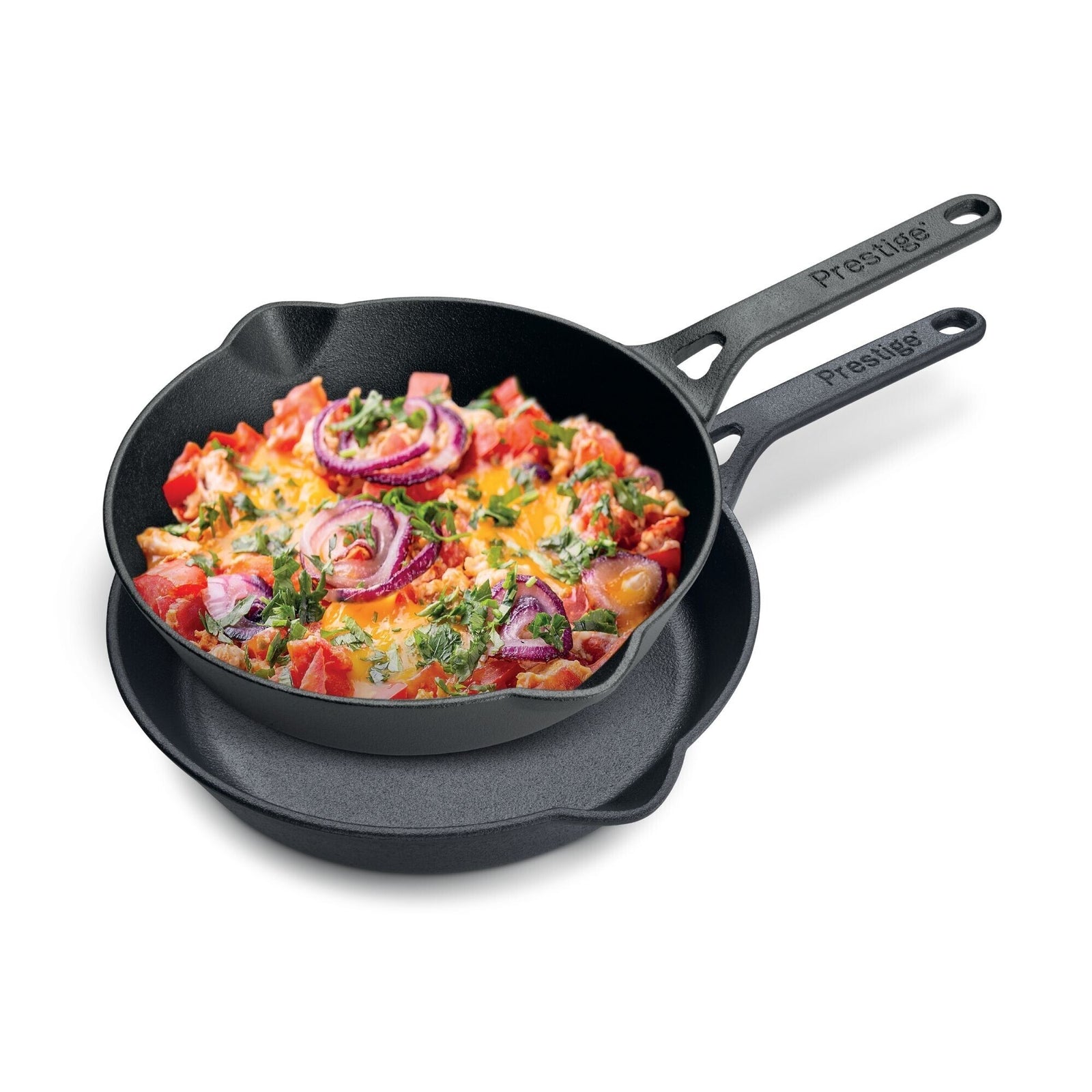 Prestige Pre-Seasoned Pre-Seasoned Cast Iron Cookware Set - 20Cm & 24Cm Frypan | Black - PR49082