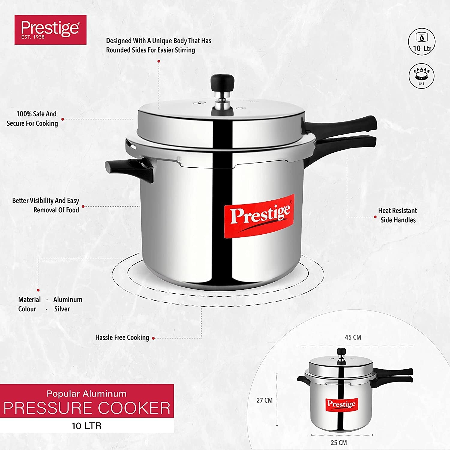 Prestige Popular Pressure Cooker 10.0 Ltr | MPP11000