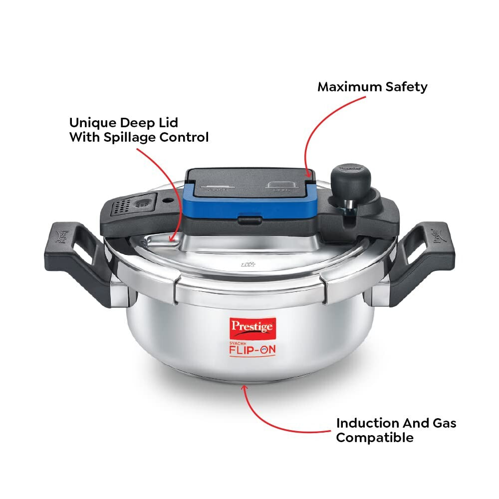 Prestige Svachh FLIP-ON Mini SS Pressure Cooker 18 cm-2 L with Glass Lid | MPF20164
