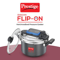 Prestige Svachh Flip-on Hard Anodised Spillage Control Outer Lid Pressure Cooker with Glass Lid, 5 Litre (Black) | MPF20161