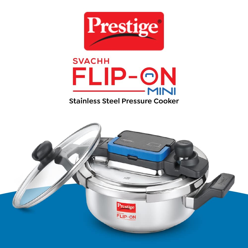 Prestige Svachh FLIP-ON Mini SS Pressure Cooker 18 cm-2 L with Glass Lid | MPF20164