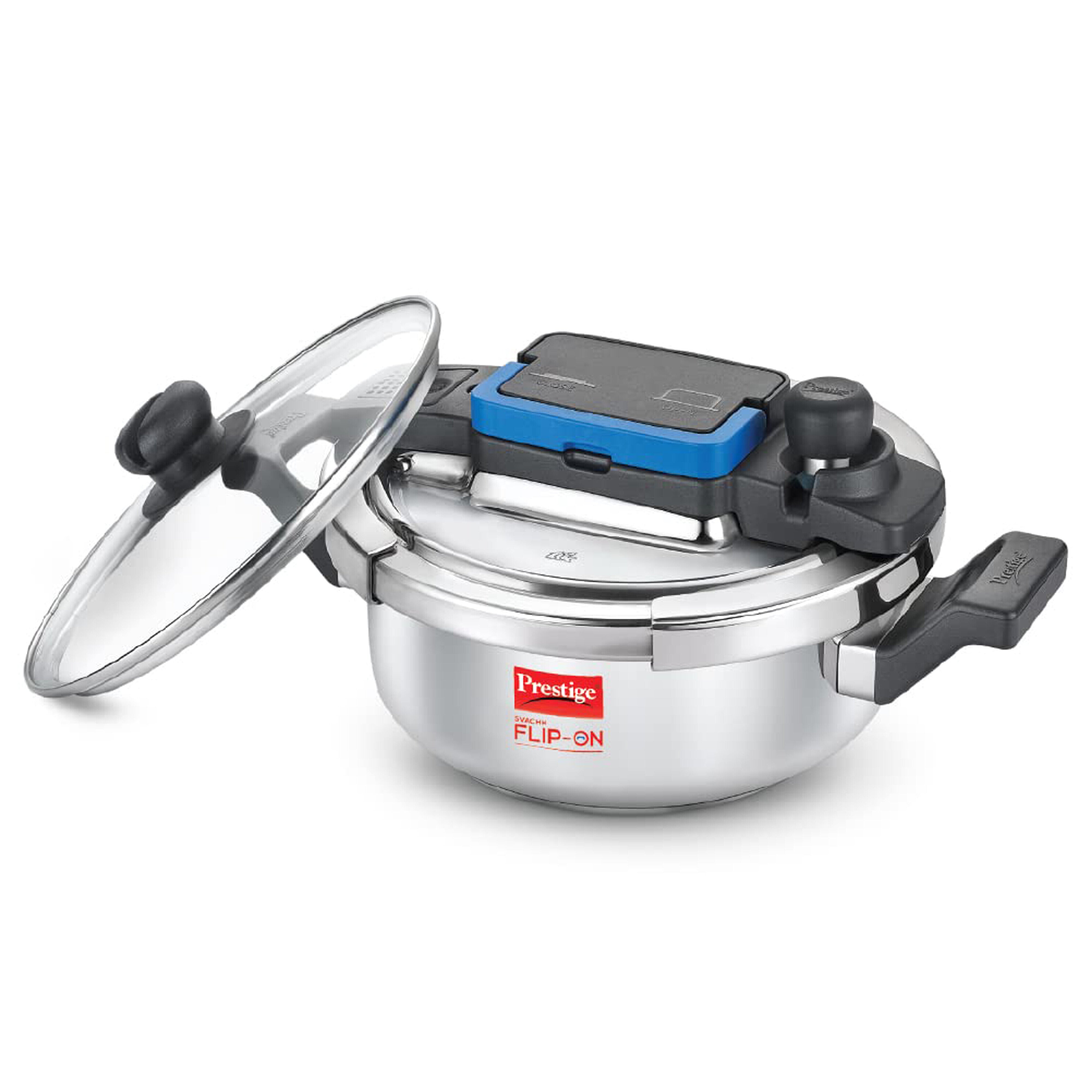 Prestige Svachh FLIP-ON Mini SS Pressure Cooker 18 cm-2 L with Glass Lid | MPF20164