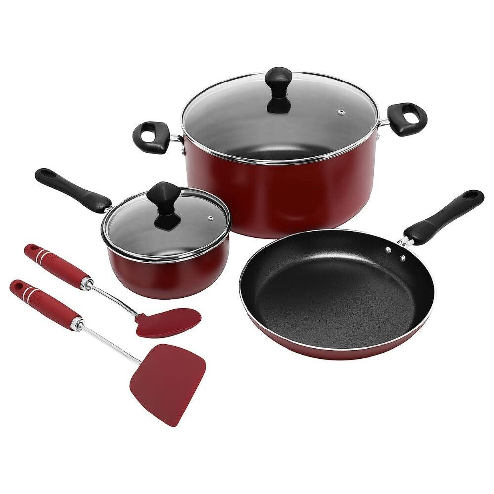 Prestige Cast Aluminium Cookware Sets of 7 Piece | Non Stick Aluminium| Casserole | Saucepan | Fry Pan- PR22353-Red