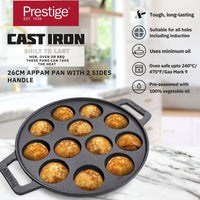 Prestige Cast Iron Pre-Seasoned Duel Handle Appam Pan 26 CM | PR48908