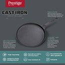 Prestige Cast Iron Pre-Seasoned Flat Tawa 24 cm | PR48891 Black