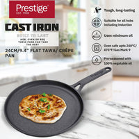 Prestige Cast Iron Pre-Seasoned Flat Tawa 24 cm | PR48891 Black