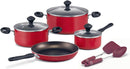 Prestige Value Pack Non-Stick Cookware sets 9Pcs | Non Stick Aluminium Pots and Pans Cooking Set | Soup Pots Set | Frying Pan Set | PR22430 - Red