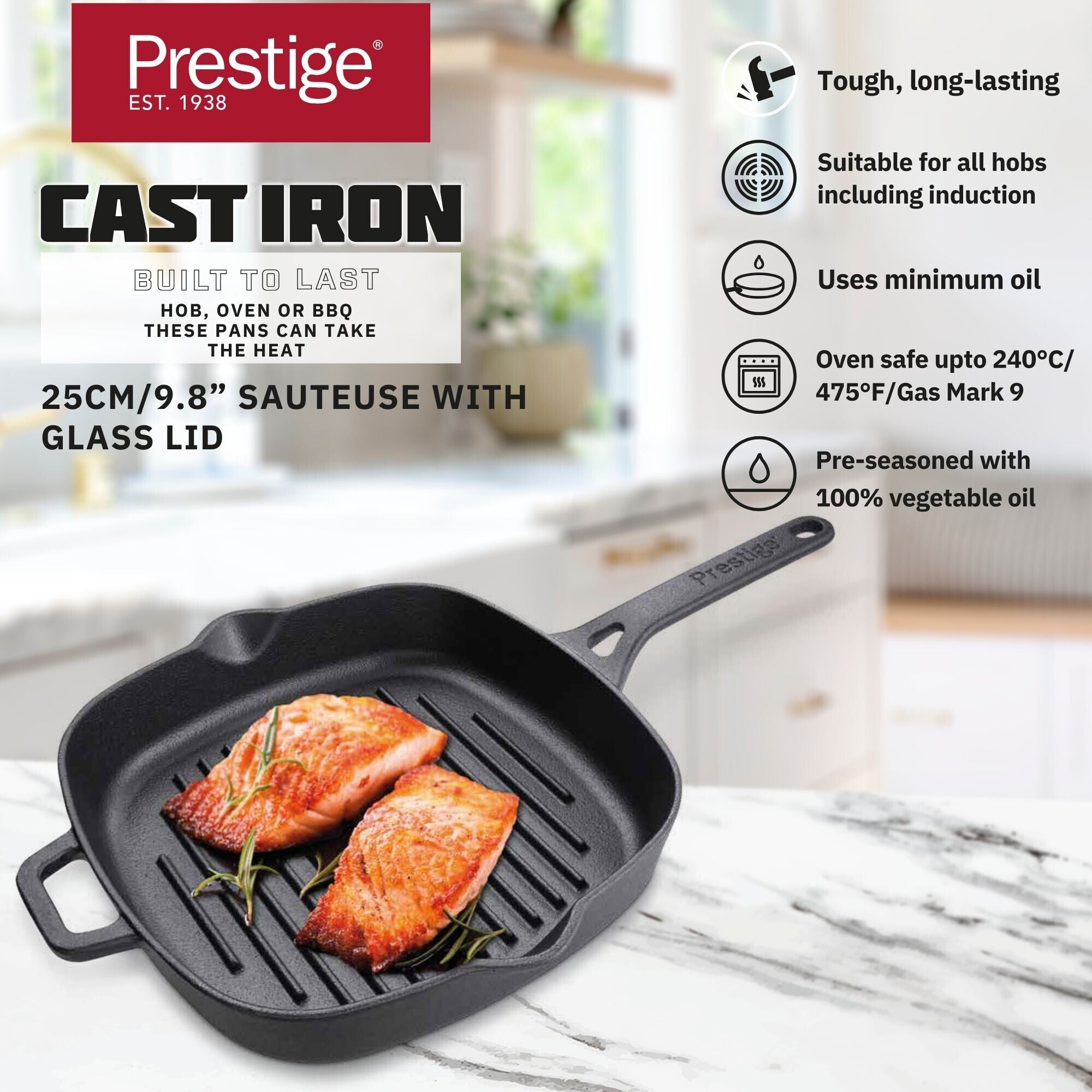 Prestige Cast Iron Pre-Seasoned Grill 24 CM | PR48897