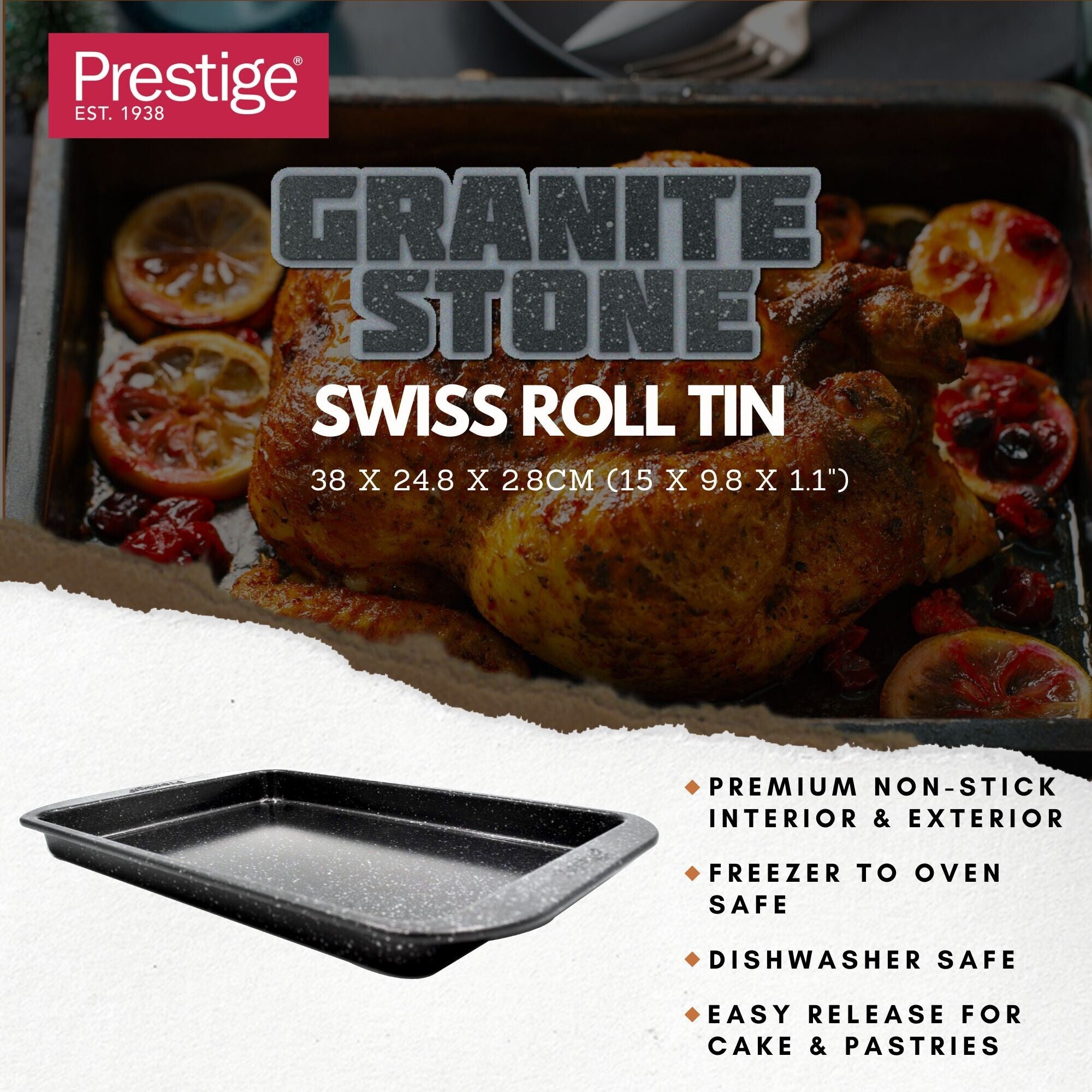 Prestige Rectangular Baking Tray with Nonstick Granite Stone Coating | PR48772