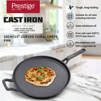 Prestige Cast Iron Pre-Seasoned Flat Tawa 28 cm | PR48885