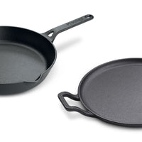 Prestige Pre-Seasoned Pre-Seasoned Cast Iron Cookware Set - 28cm Flat Dosa Tawa + 26cm Fry Pan | Black - PR49081
