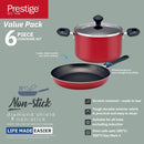 Prestige Value Pack Non-Stick Cookware sets 6Pcs | Non Stick Aluminium Pots and Pans Cooking Set | Soup Pots Set | Frying Pan Set | PR22453 - Red