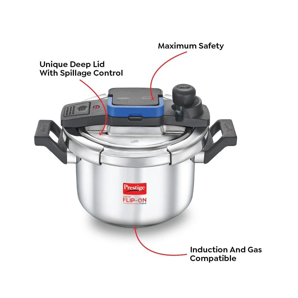Prestige Svachh FLIP-ON SS Pressure Cooker 22 cm-5 L with Glass Lid | MPF20157