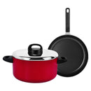 Prestige Classique Non-Stick 3Pcs Cookware Set | 3X Ultra Tough Induction Compatible Casserole 24cm + Frying Pan 26Cm | Red - PR20933