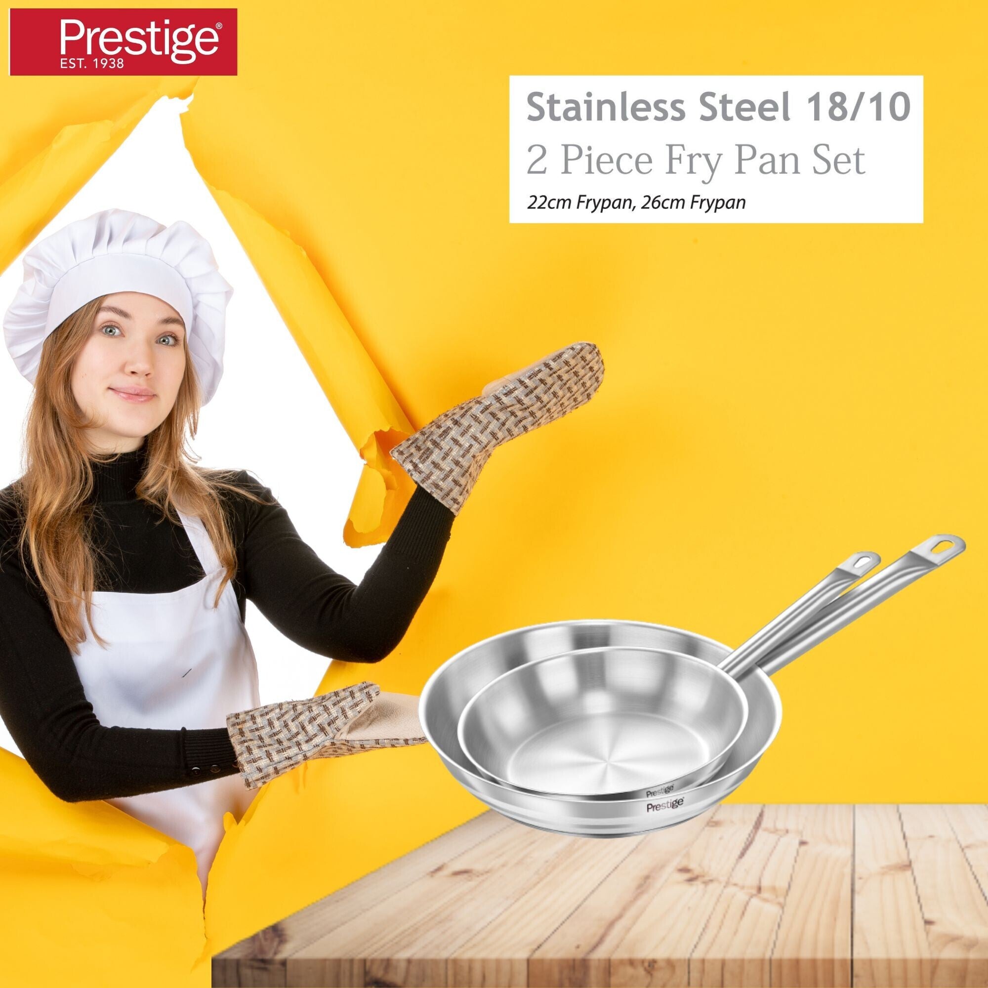 Prestige Stainless Steel 2 Pcs Fry Pan Set | Induction Compatible Frying Pan Set 22cm + 26cm | Silver - PR80982