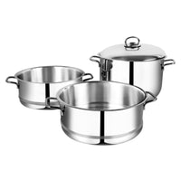 Prestige 4 Pieces Stainless Steel Steamer Pot Set 24Cm | 3-Layer Stack and Steam Pot Set with Glass Lid | Kitchen Steamer Cooker for Steaming Vegetables | PR7011 - Silver