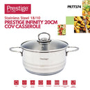 Prestige Infinity Stainless Steel Casserole with Glass Lid 20cm / 3 Ltr | Induction Compatible Covered Stockpot | Soup Pots | Silver - PR77374