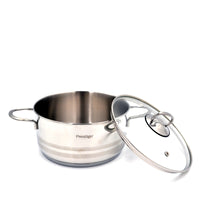 Prestige Infinity Stainless Steel Casserole with Glass Lid 20cm / 3 Ltr | Induction Compatible Covered Stockpot | Soup Pots | Silver - PR77374
