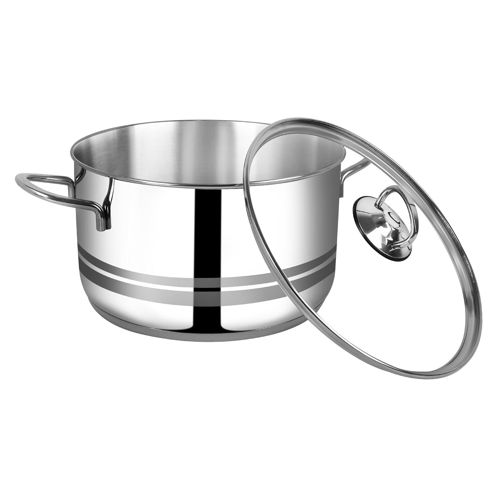 Prestige Infinity Stainless Steel Casserole with Glass Lid 24cm / 7.5 Ltr | Induction Compatible Covered Stockpot | Soup Pots | Silver - PR77375