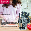 Prestige Kitchen Knife Set with Acrylic Knife Stand | Premium Kitchen Set with Clear Storage Block | Laser-cut Rust-free Stainless Steel Blade | PR57539 - Grey