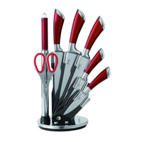 Prestige Kitchen Knife Set with Acrylic Knife Stand | Premium Kitchen Set with Clear Storage Block | Laser-cut Rust-free Stainless Steel Blade | PR57540 - Red