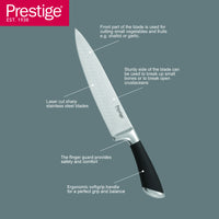 Prestige Kitchen Knife Set with Acrylic Knife Stand | Premium Kitchen Set with Clear Storage Block | Laser-cut Rust-free Stainless Steel Blade | PR57538 - Black