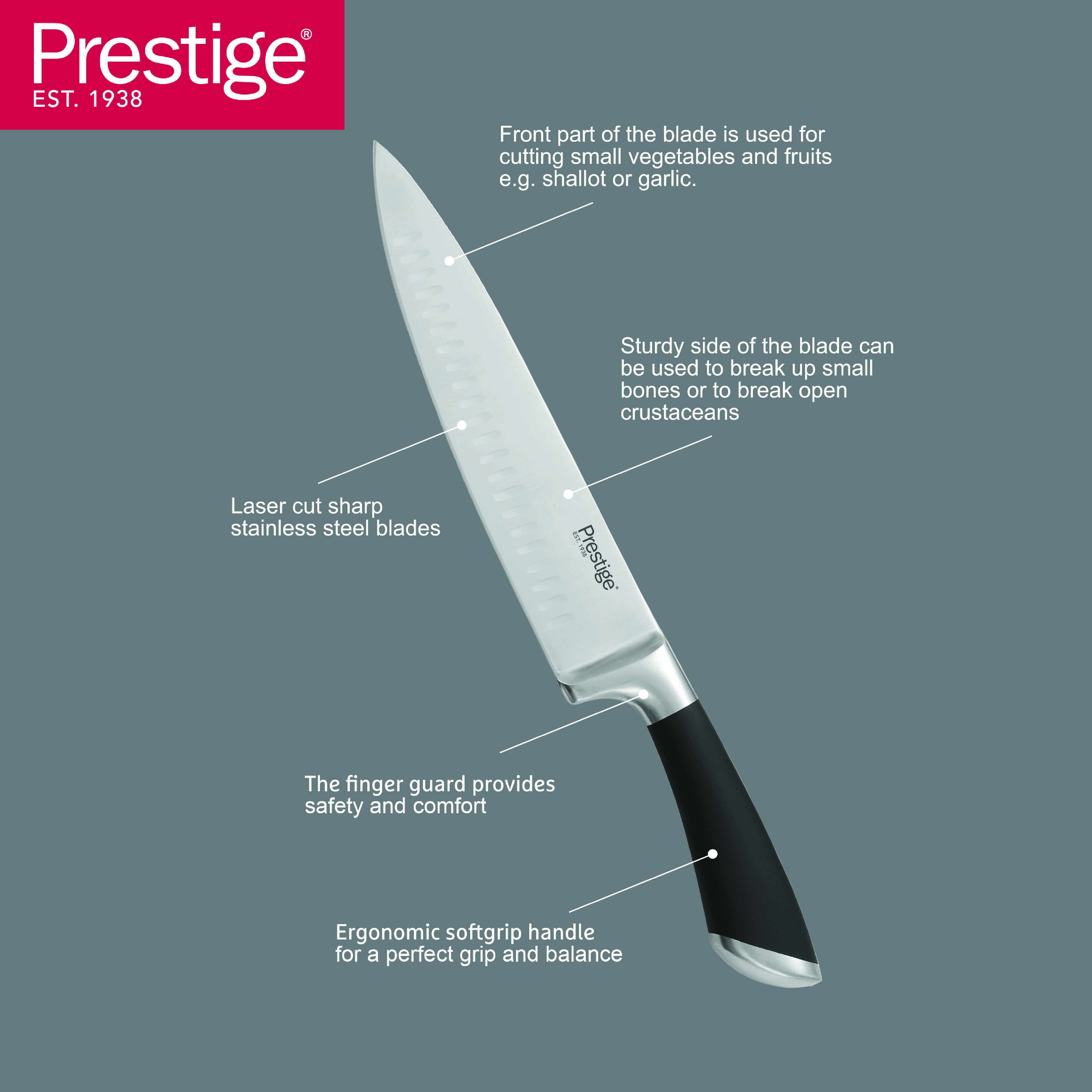 Prestige Kitchen Knife Set with Acrylic Knife Stand | Premium Kitchen Set with Clear Storage Block | Laser-cut Rust-free Stainless Steel Blade | PR57538 - Black