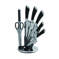 Prestige Kitchen Knife Set with Acrylic Knife Stand | Premium Kitchen Set with Clear Storage Block | Laser-cut Rust-free Stainless Steel Blade | PR57538 - Black