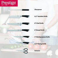 Prestige Kitchen Knife Set with Acrylic Knife Stand | Premium Kitchen Set with Clear Storage Block | Laser-cut Rust-free Stainless Steel Blade | PR57538 - Black