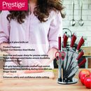 Prestige Kitchen Knife Set with Acrylic Knife Stand | Premium Kitchen Set with Clear Storage Block | Laser-cut Rust-free Stainless Steel Blade | PR57540 - Red
