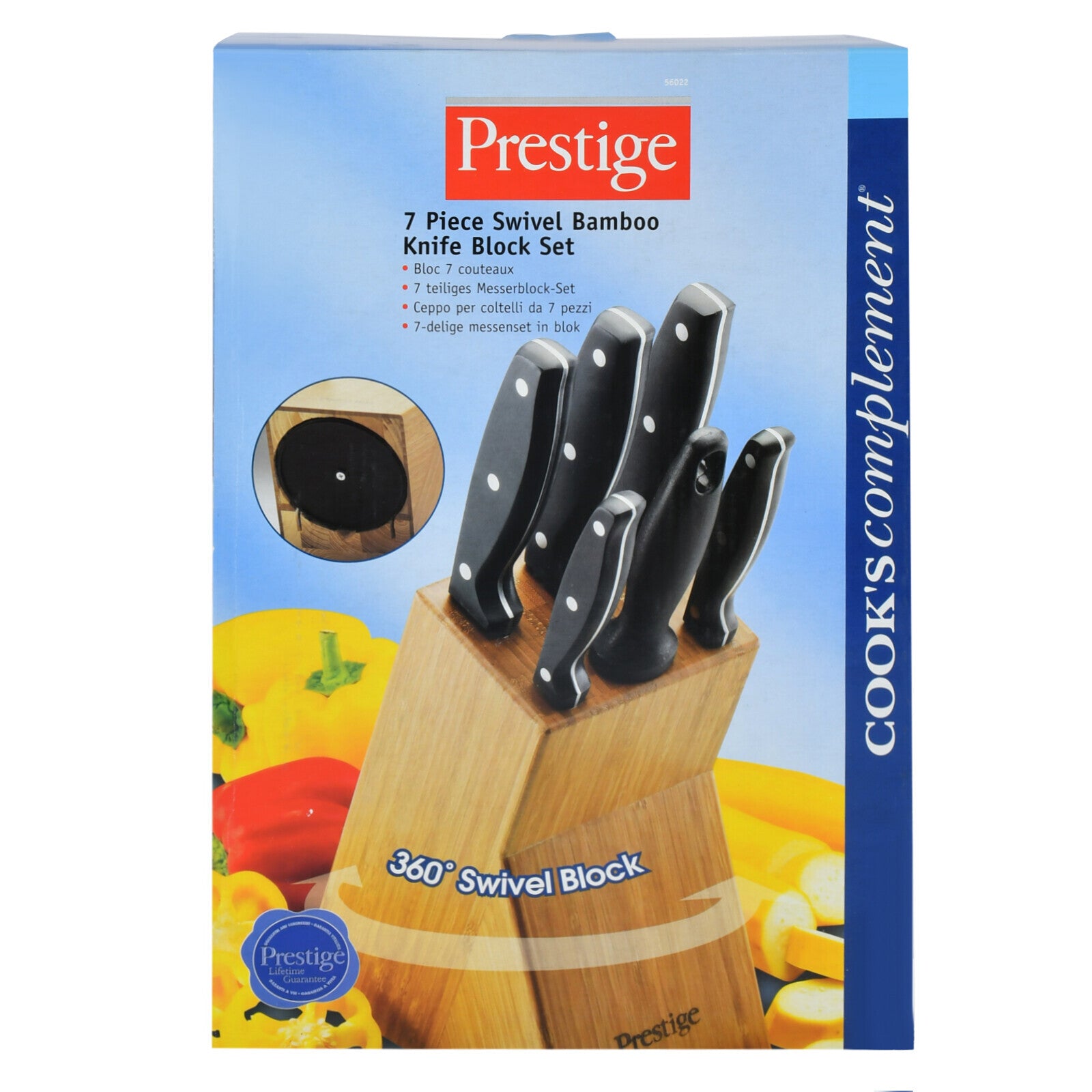 Prestige 7-Piece Knife Block Set | Stainless Steel Kitchen Knives with Scissors & Wooden Block | PR56022
