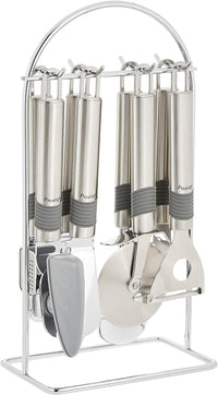 Prestige Progrip Steel Kitchen Utensils Set with Stand | Nonstick Stainless Steel Cooking Utensils Set | Kitchen Accessories | PR55186