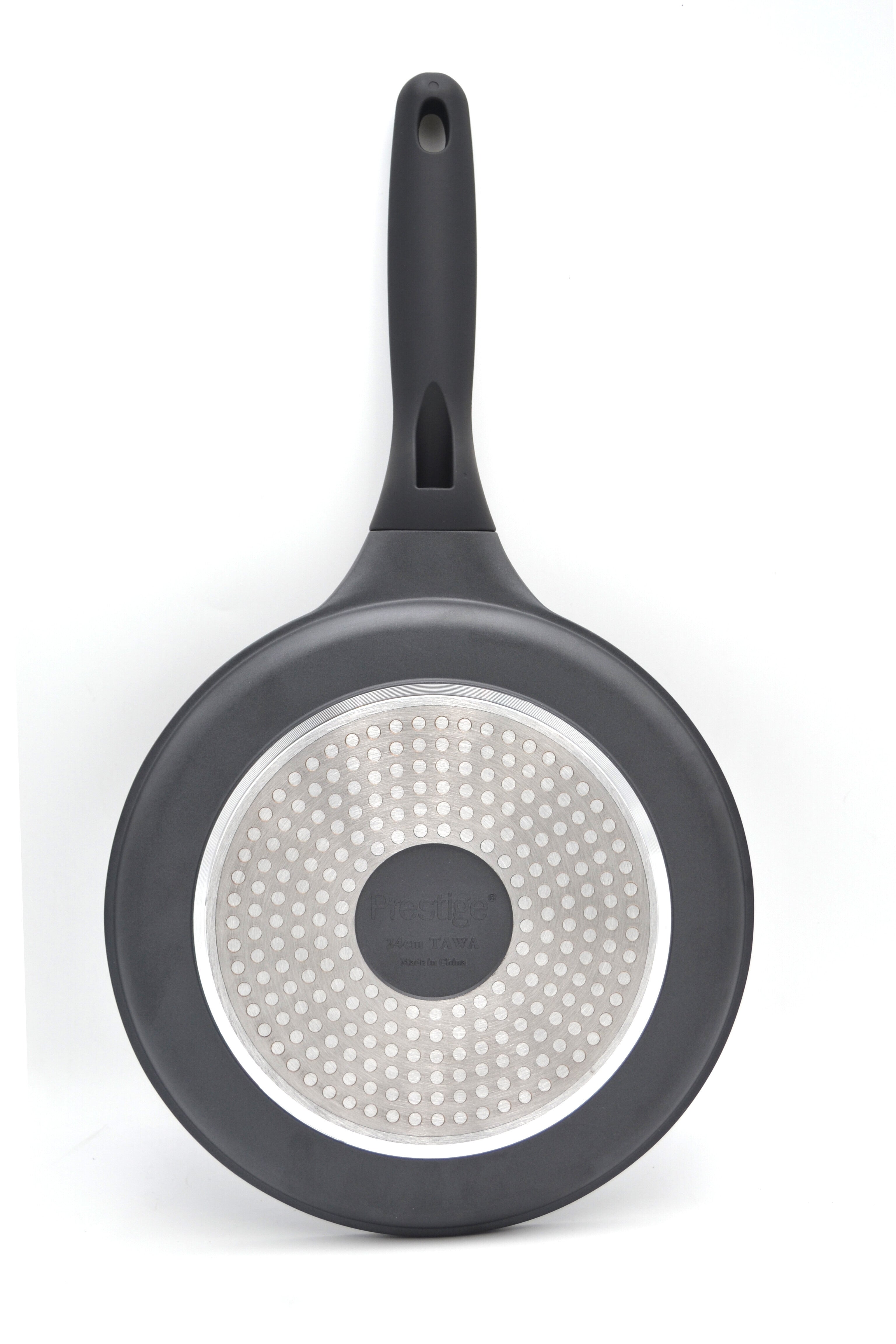 Prestige Essentials Flat Tawa 24cm | Non-Stick Granite Coating Dosa Pan | Induction Base Tawa Pan for Dosa/Roti/Chapati with Stick Handle | Black - PR81166