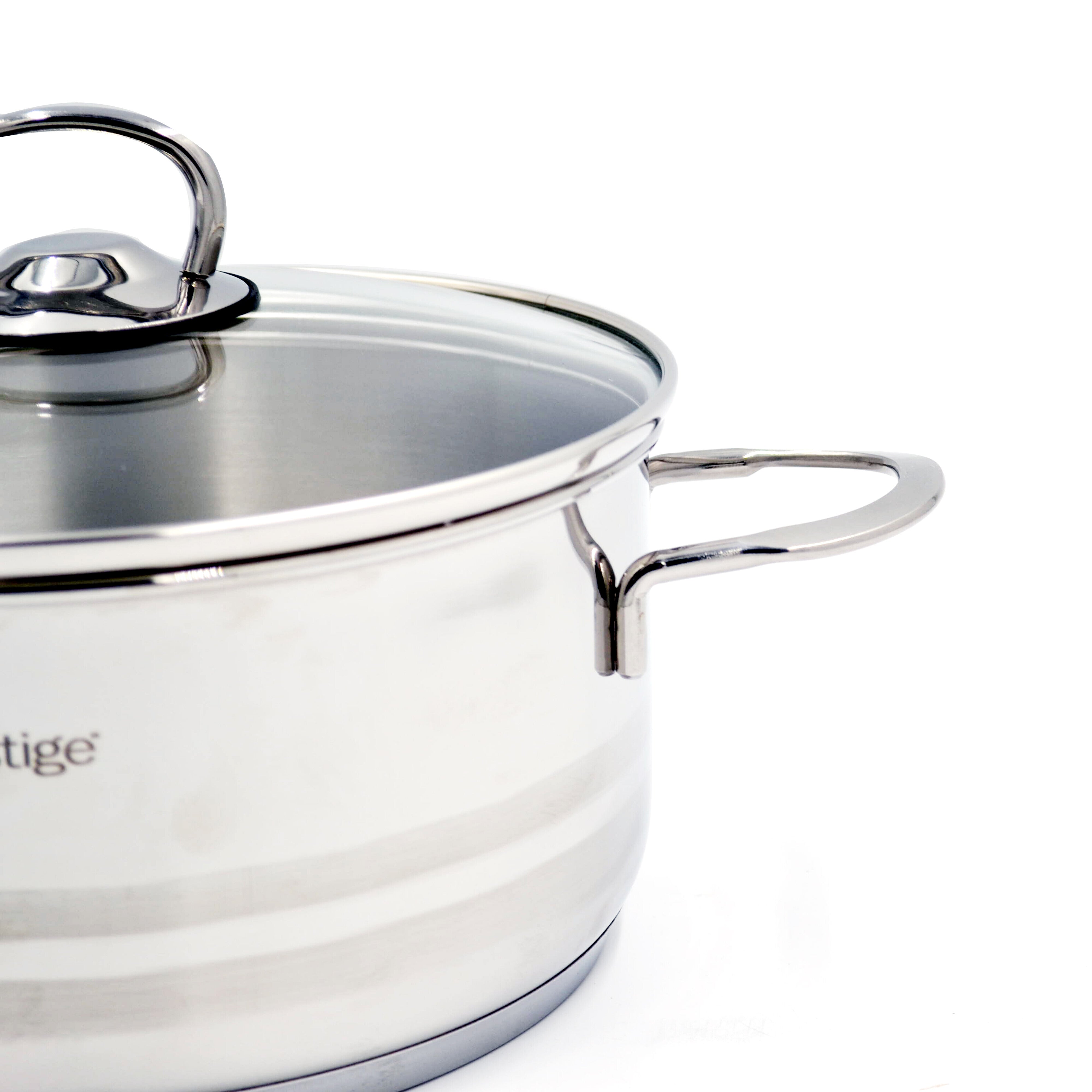 Prestige Infinity Stainless Steel Casserole with Glass Lid 20cm / 3 Ltr | Induction Compatible Covered Stockpot | Soup Pots | Silver - PR77374