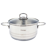 Prestige Infinity Stainless Steel Casserole with Glass Lid 20cm / 3 Ltr | Induction Compatible Covered Stockpot | Soup Pots | Silver - PR77374