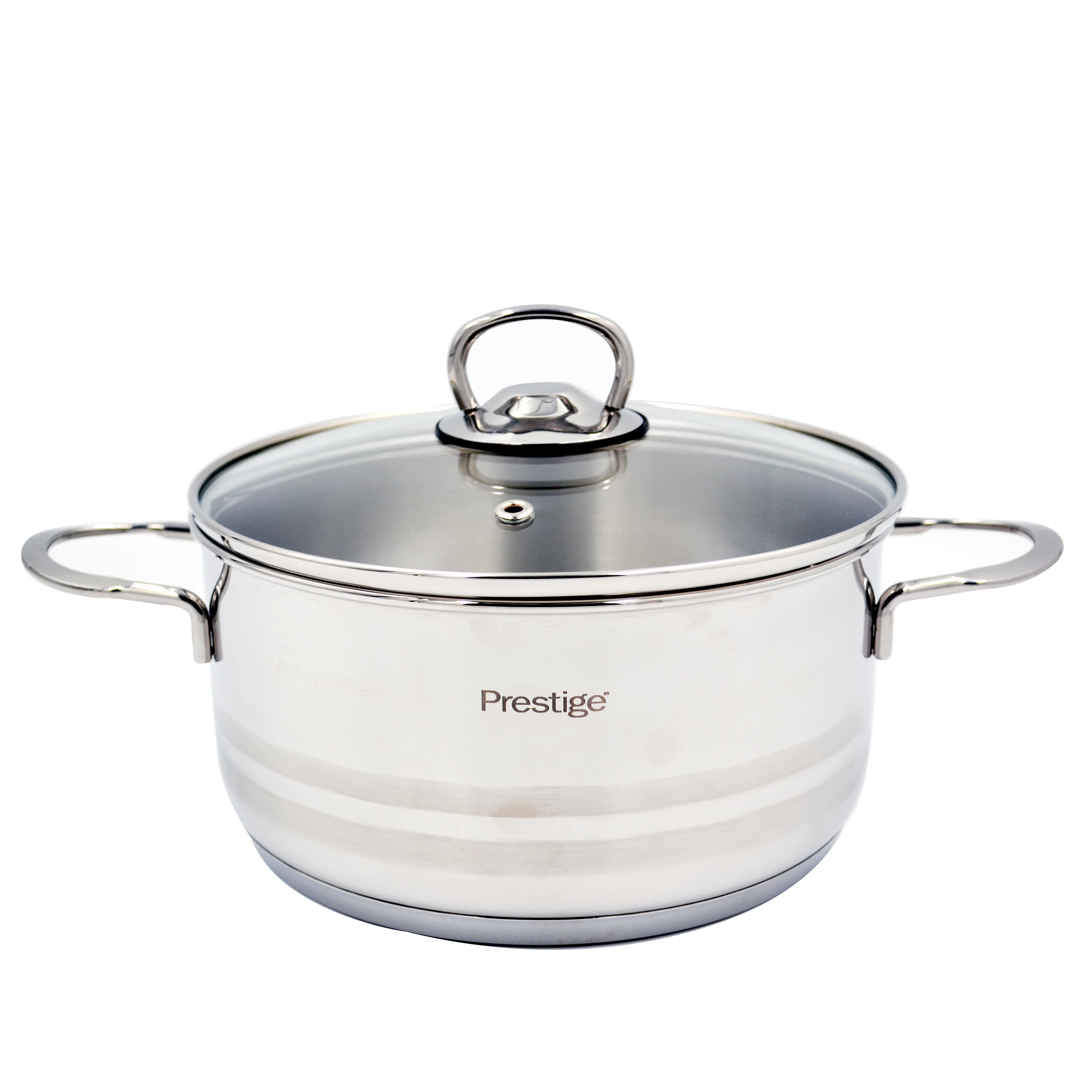 Prestige Infinity Stainless Steel Casserole with Glass Lid 20cm / 3 Ltr | Induction Compatible Covered Stockpot | Soup Pots | Silver - PR77374