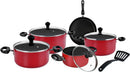 Prestige Value Pack Non-Stick Cookware sets 10Pcs | Non Stick Aluminium Pots and Pans Cooking Set | Soup Pots Set | Frying Pan Set | PR21700 - Red