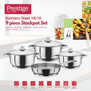 Prestige Infinity Stainless Steel Cookware Set 9Pcs | Induction Compatible Cooking Pots and Pans Set | Cooking Set with Glass lids | Silver - PR7001