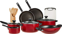 Prestige Classique 16 Piece Non stick cookware Set | Non Stick Cooking Pan Set | 2 Fry Pans, 2 Casseroles, 2 Saucepan, Kadai, 3 Glass Lids, Cutting Board & 5 Spatulas | PR21234