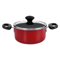 Prestige 12 Piece Non stick cookware Set | Cookware set induction base | Non Stick Cooking Pan Set | Saucepan and Casserole Set with Glass Lid | Color Red