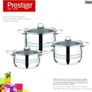 Prestige 6 Pieces Stockpot Set | Stainless Steel Cookware Set | Induction Compatible Cooking Pots Set with glass Lid | 20cm/3L, 26cm/8L, 30cm/14L - PR7006